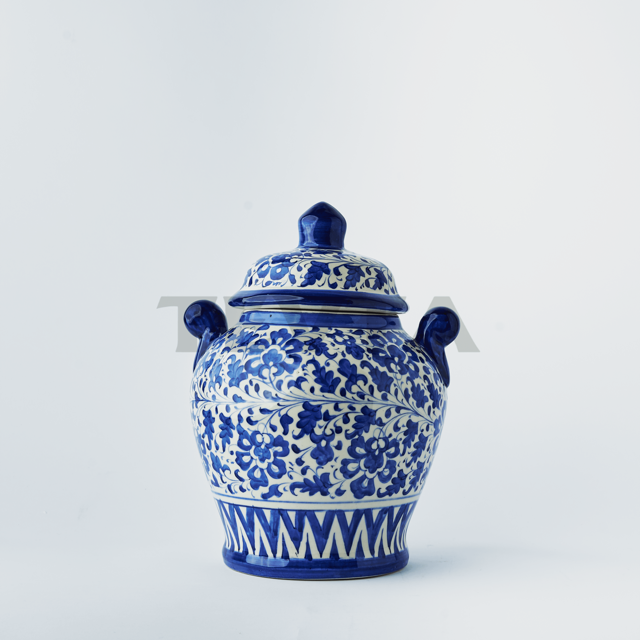 Ceramic Floral Chinese Jar (BC) - Dia: 12.6’’ | Height: 14’’ - Decorative Jars