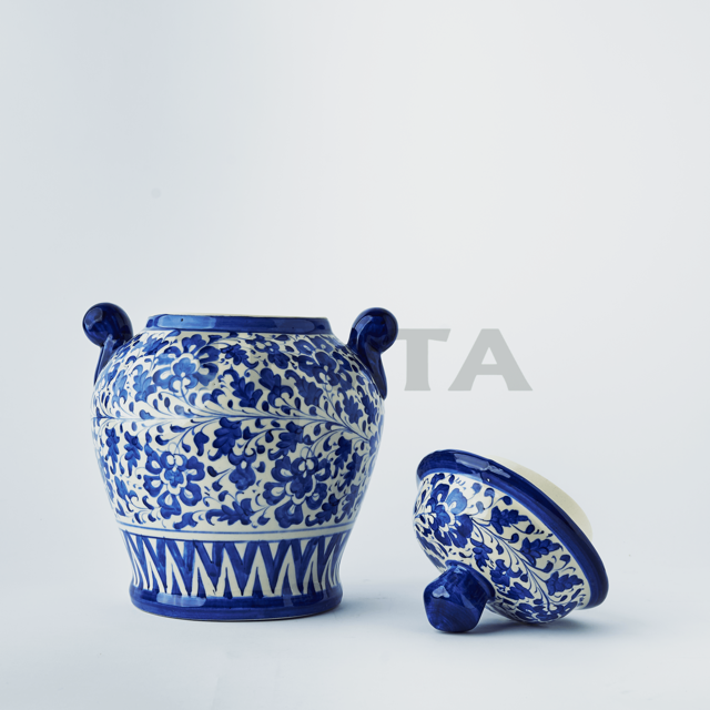 Ceramic Floral Chinese Jar (BC) - Dia: 12.6’’ | Height: 14’’ - Decorative Jars