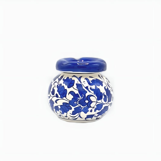Blue Pottery Ceramic Ashtray With Lid